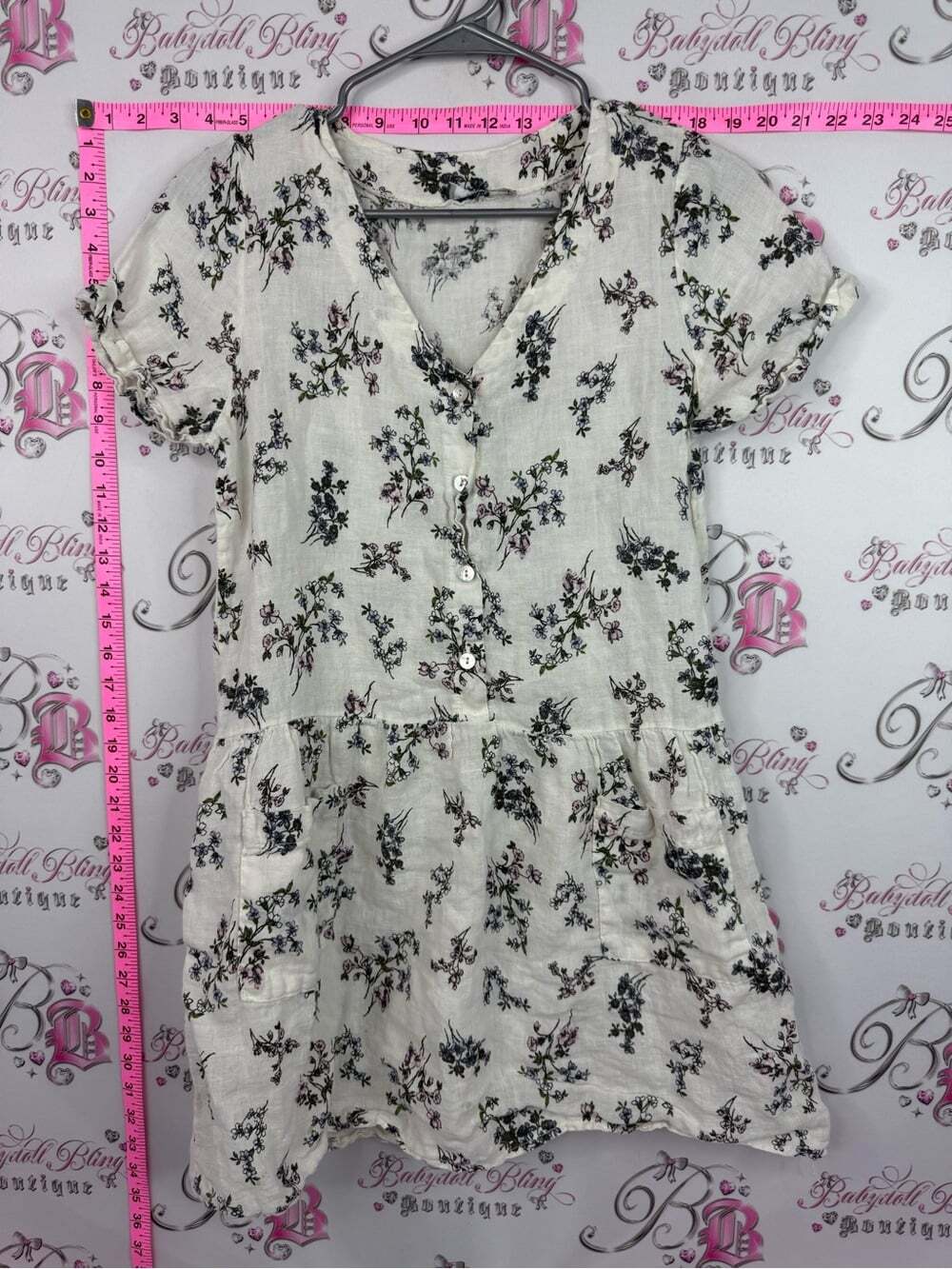 Pistache Italy dress Floral Button-Front Midi Dress in Cream